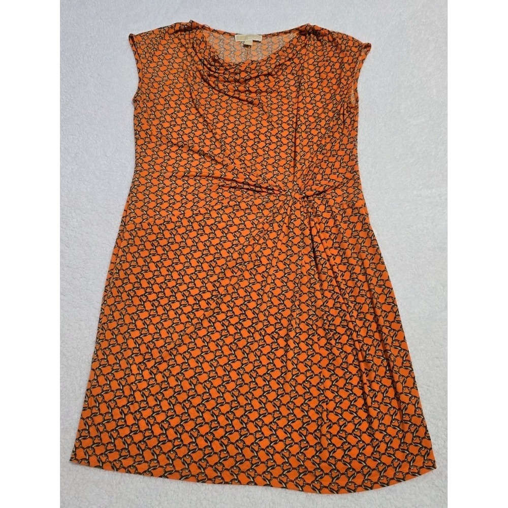 Michael Michael Kors Orange Chain Link Print Cowl Neck Side Knot Dress XL